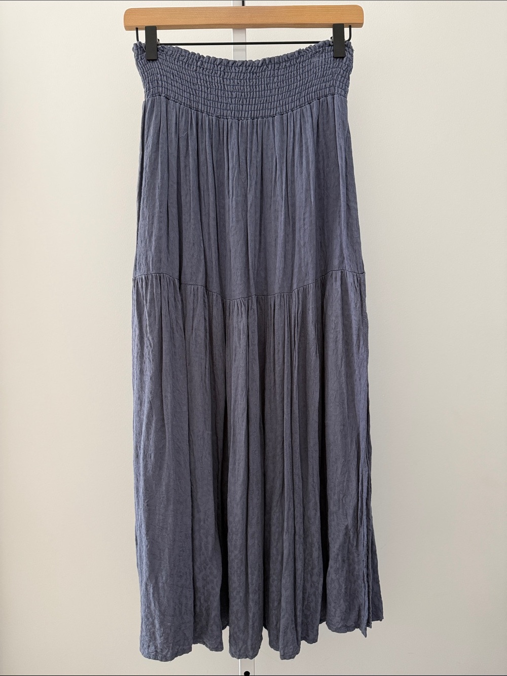 Common Collection find the joy smocked-waist flowing maxi skirt dusty blue